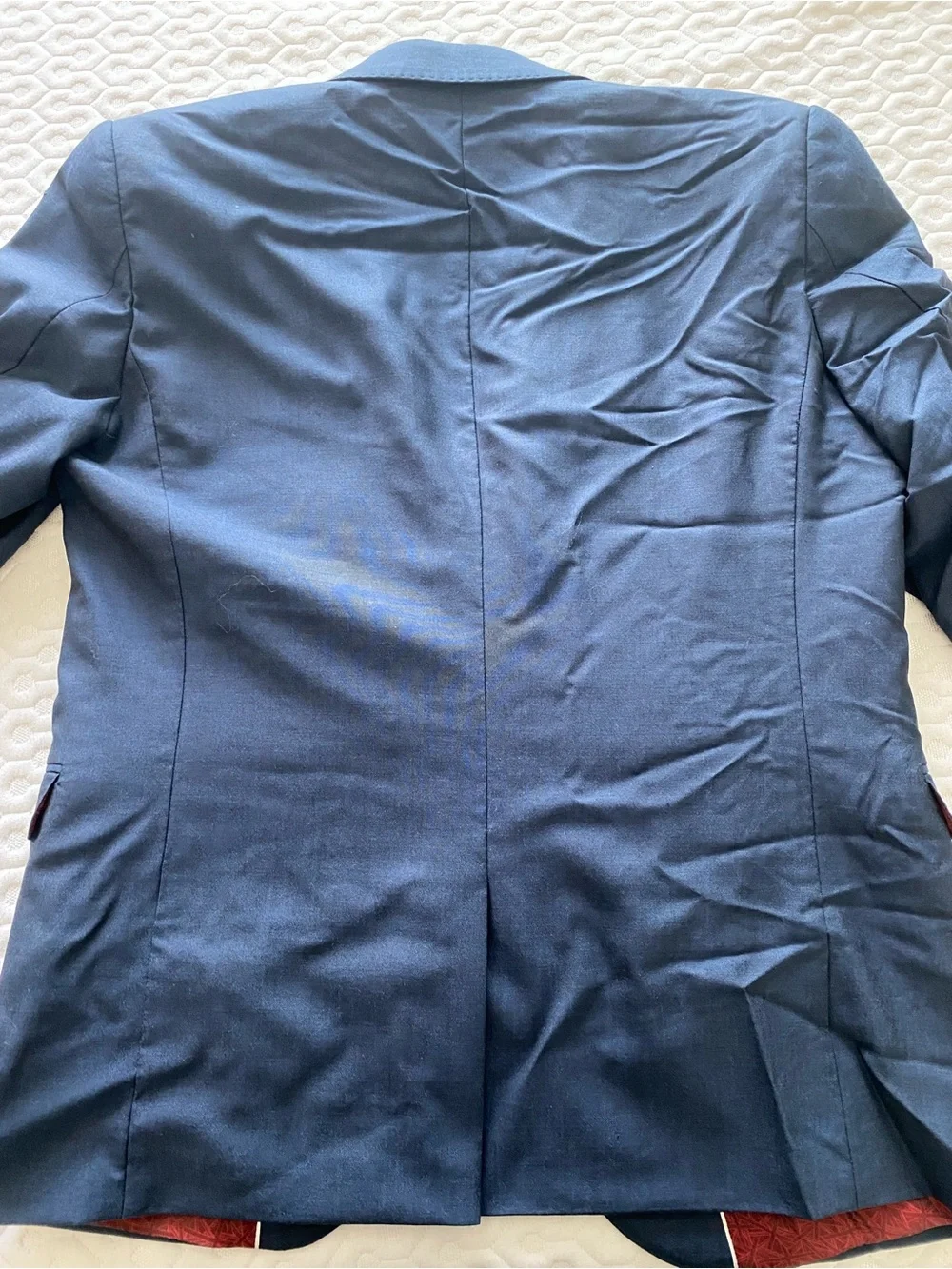 Men's Navy Blue Single-Breasted Blazer with Red Lining